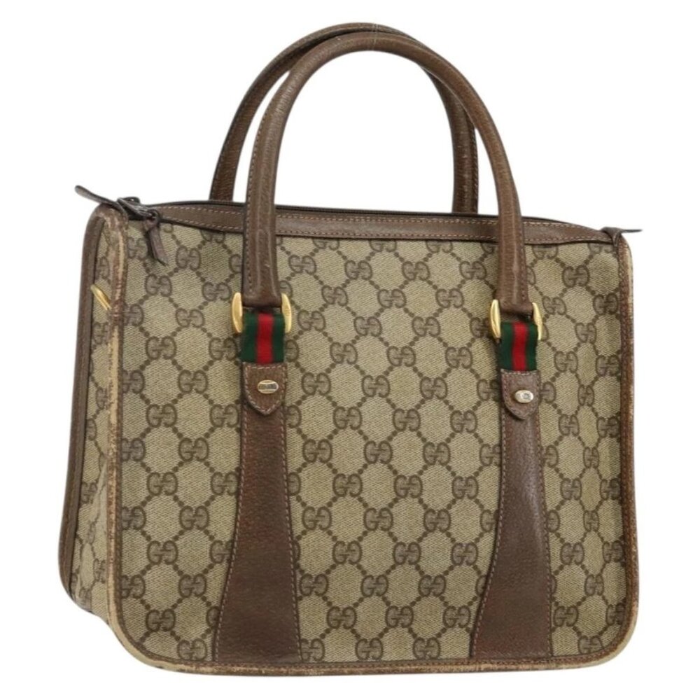 GUCCI GG Supreme Web Sherry Line Hand Bag PVC Beige 58 02 039 Auth th6355